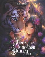 Раскраска «Tiere Madchen Blumen»